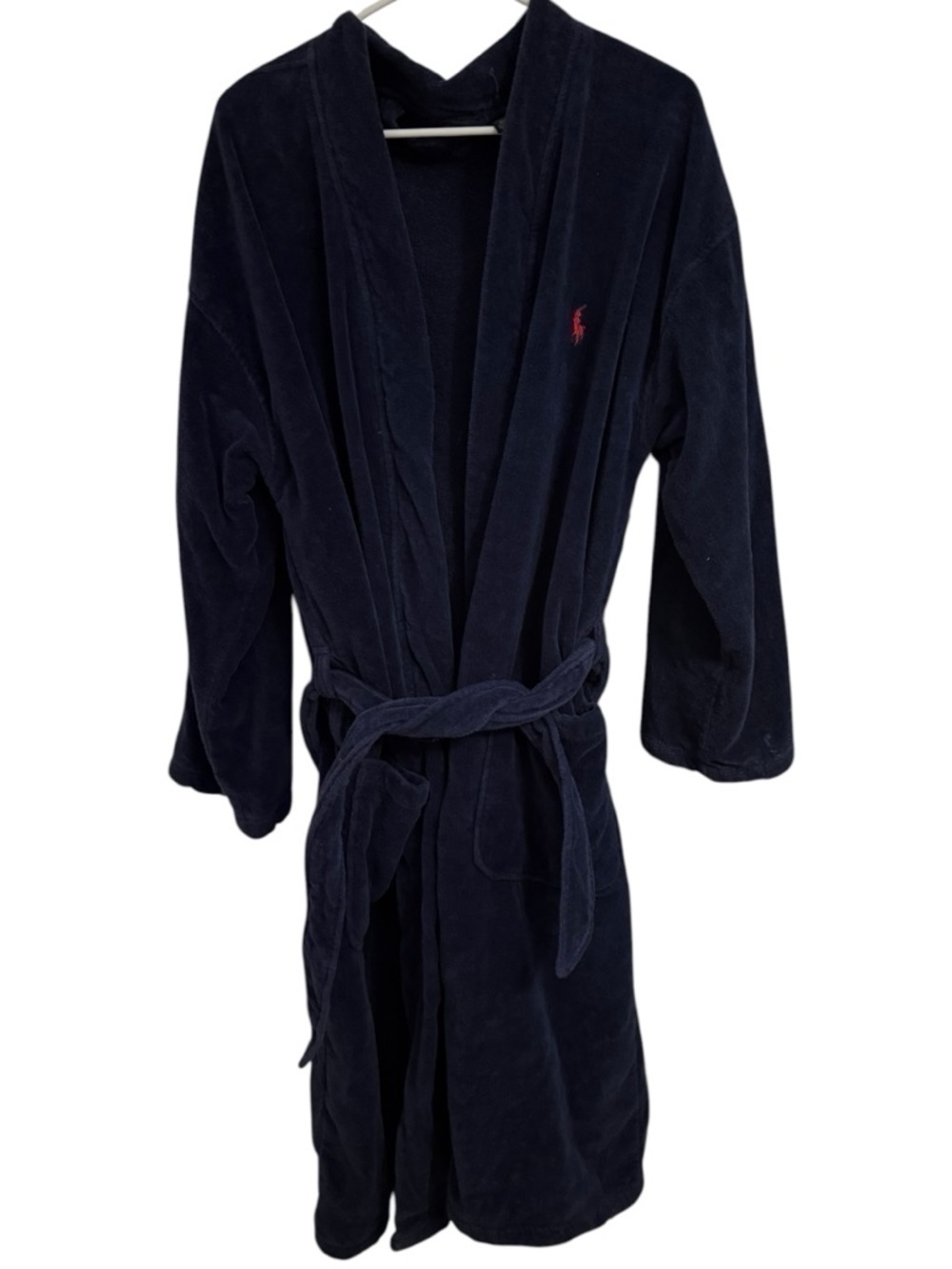 Polo Ralph Lauren Robe Small Medium Navy Blue Cotton Terry Cloth Spa Bathrobe